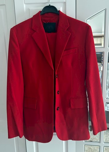 Zara Kirmizi Klasik Blazer Ceket Pantolon Takim