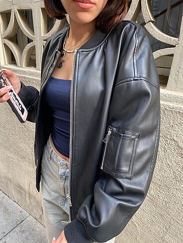 s Beden Stradivarius Deri Bomber Ceket