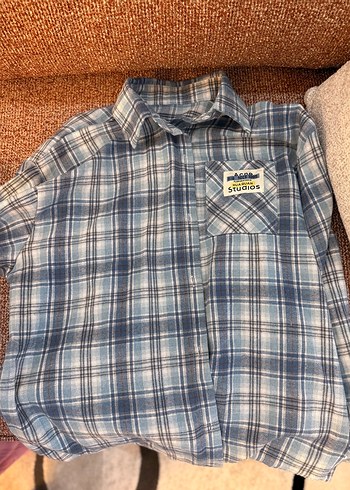 Kadın Gri Mavi Ekose Pamuklu Gömlek - Görsel 3