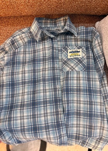 Kadın Gri Mavi Ekose Pamuklu Gömlek - Görsel 2