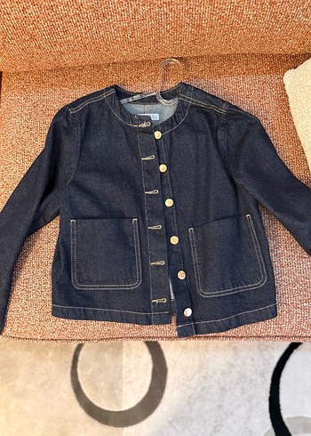 Düğmeli Lacivert Kadın Denim Ceket - Görsel 5