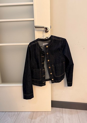 Düğmeli Lacivert Kadın Denim Ceket - Görsel 2