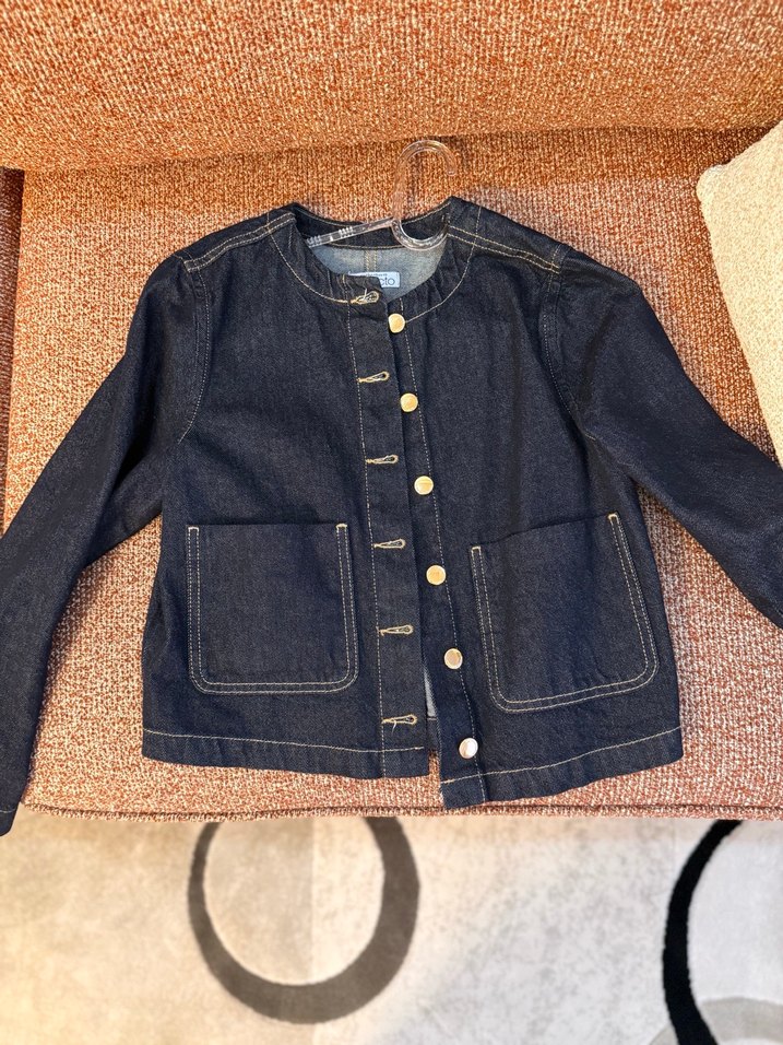 Düğmeli Lacivert Kadın Denim Ceket - Görsel 5