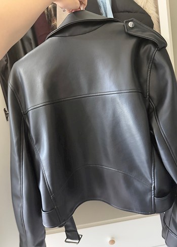 Siyah Deri Biker Ceket Kadın - Görsel 3
