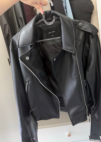 Siyah Deri Biker Ceket Kadın - Görsel 4