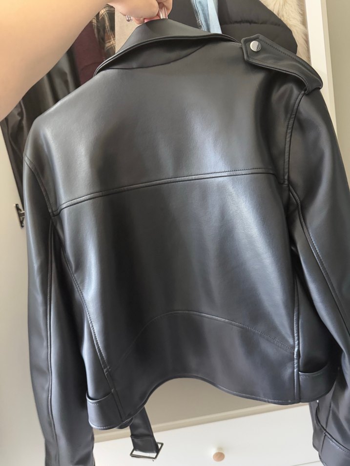 Siyah Deri Biker Ceket Kadın - Görsel 3