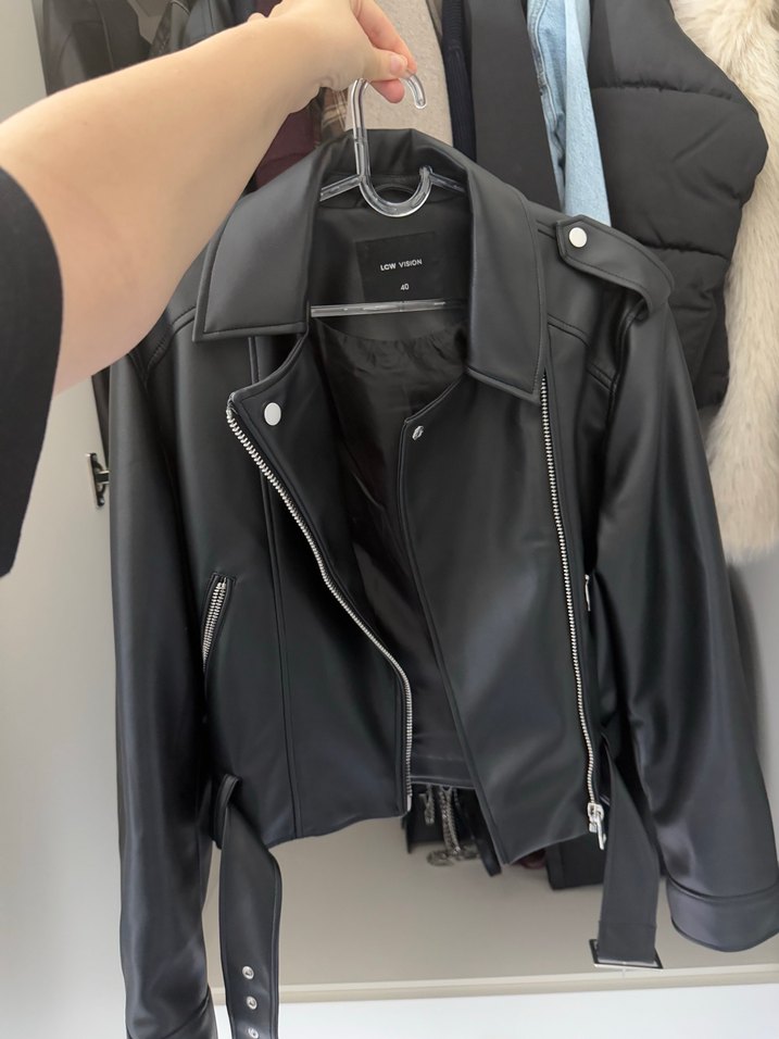 Siyah Deri Biker Ceket Kadın - Görsel 2