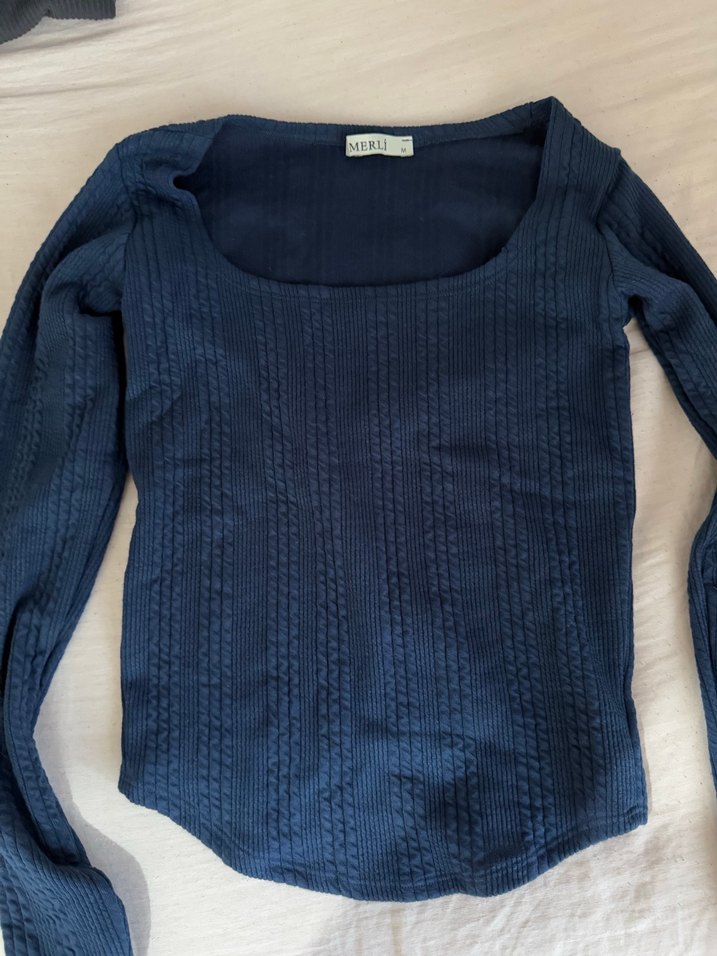 MERLİ Lacivert siyah  beyaz Fitilli Uzun Kollu TrikoKazak - Görsel 2