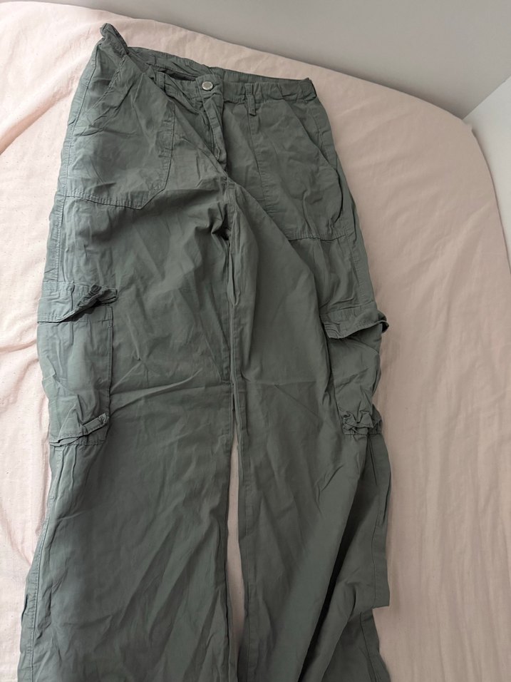 Gri Keten Kadın Bol Kesim Kemerli Pantolon - Görsel 2