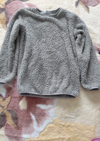Gri Peluş Kadın Sweatshirt