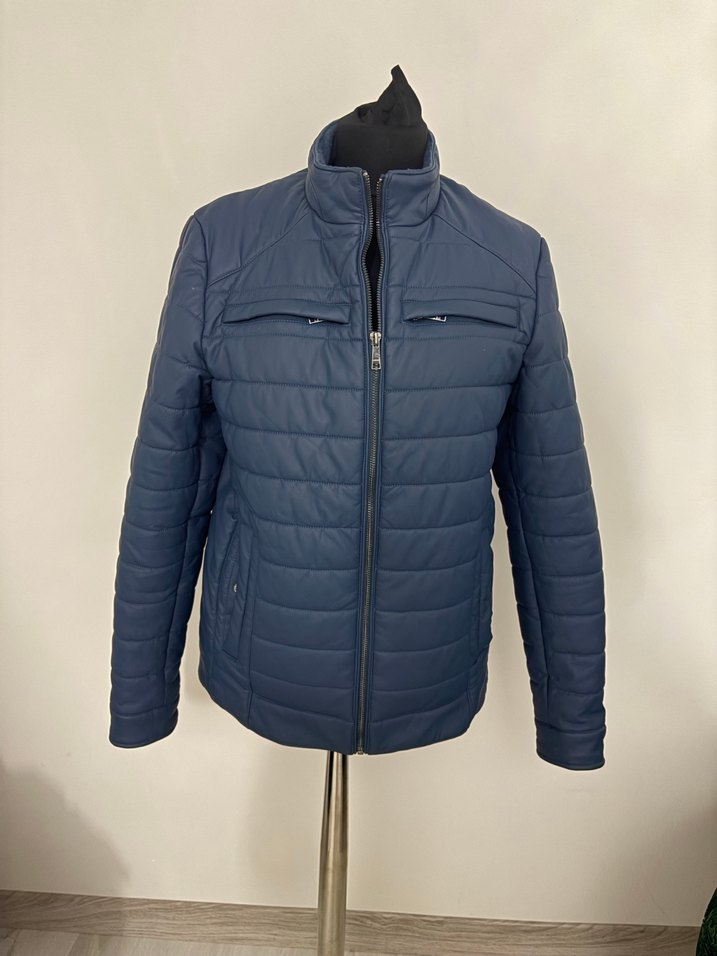 Mavi Erkek Fermuarlı Biker Mont - Görsel 2