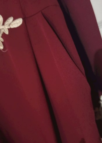 Bordo Nakışlı Kadın Uzun Elbise - Görsel 5