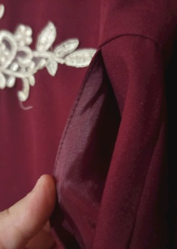 Bordo Nakışlı Kadın Uzun Elbise - Görsel 6