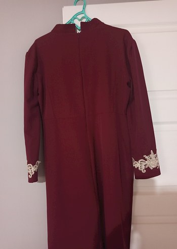 Bordo Nakışlı Kadın Uzun Elbise - Görsel 7