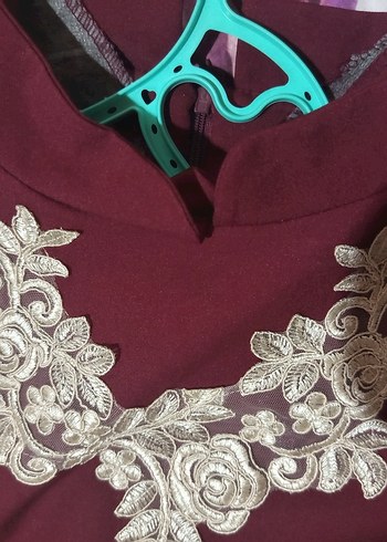 Bordo Nakışlı Kadın Uzun Elbise - Görsel 8