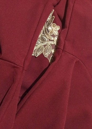 Bordo Nakışlı Kadın Uzun Elbise - Görsel 9