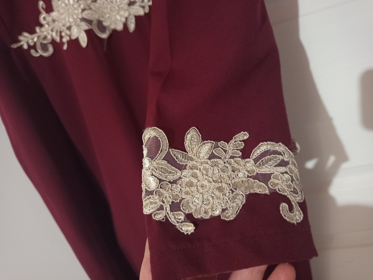 Bordo Nakışlı Kadın Uzun Elbise - Görsel 3