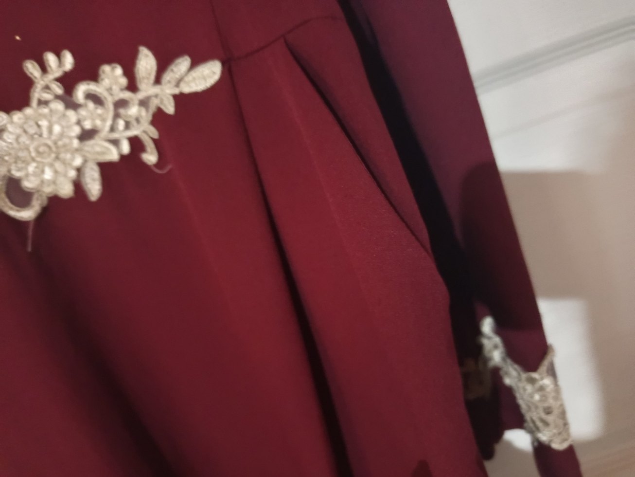 Bordo Nakışlı Kadın Uzun Elbise - Görsel 5