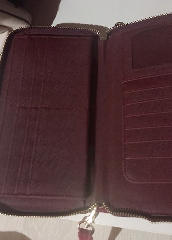 Bordo Süet Nakışlı Fermuarlı Kadın Portföy Cüzdan - Görsel 2