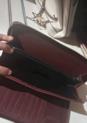 Bordo Süet Nakışlı Fermuarlı Kadın Portföy Cüzdan - Görsel 3