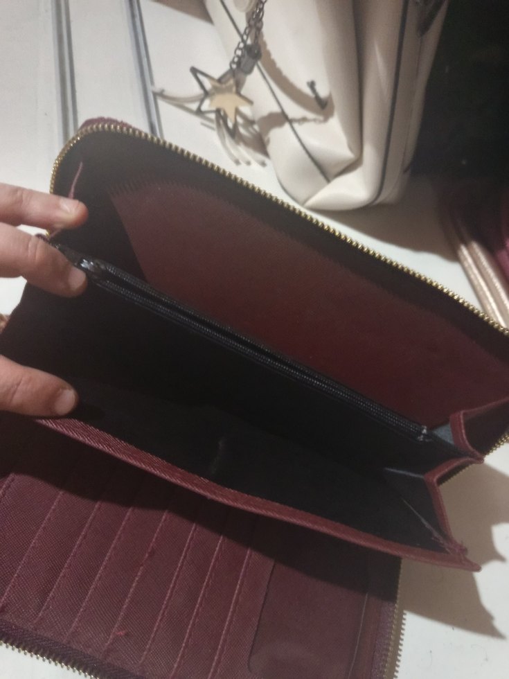 Bordo Süet Nakışlı Fermuarlı Kadın Portföy Cüzdan - Görsel 3