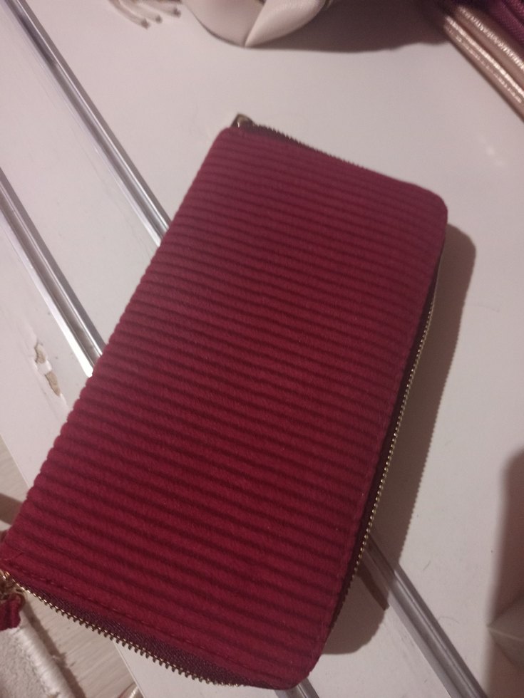 Bordo Süet Nakışlı Fermuarlı Kadın Portföy Cüzdan - Görsel 4