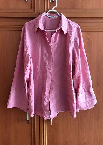 Pembe Keten Düğmeli Kadın Gömlek - Görsel 3