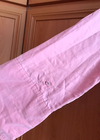 Pembe Keten Düğmeli Kadın Gömlek - Görsel 2