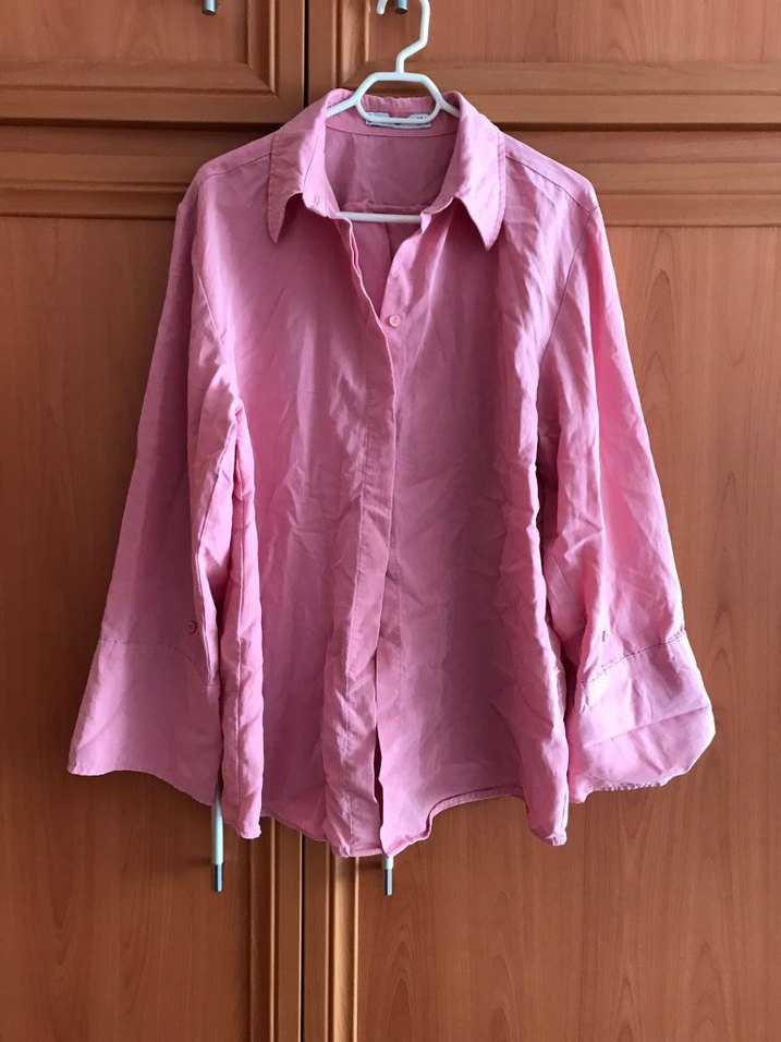 Pembe Keten Düğmeli Kadın Gömlek - Görsel 3