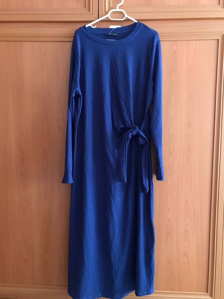 Kadın Lacivert Keten Salaş Bisiklet Yaka Kazak - Görsel 4