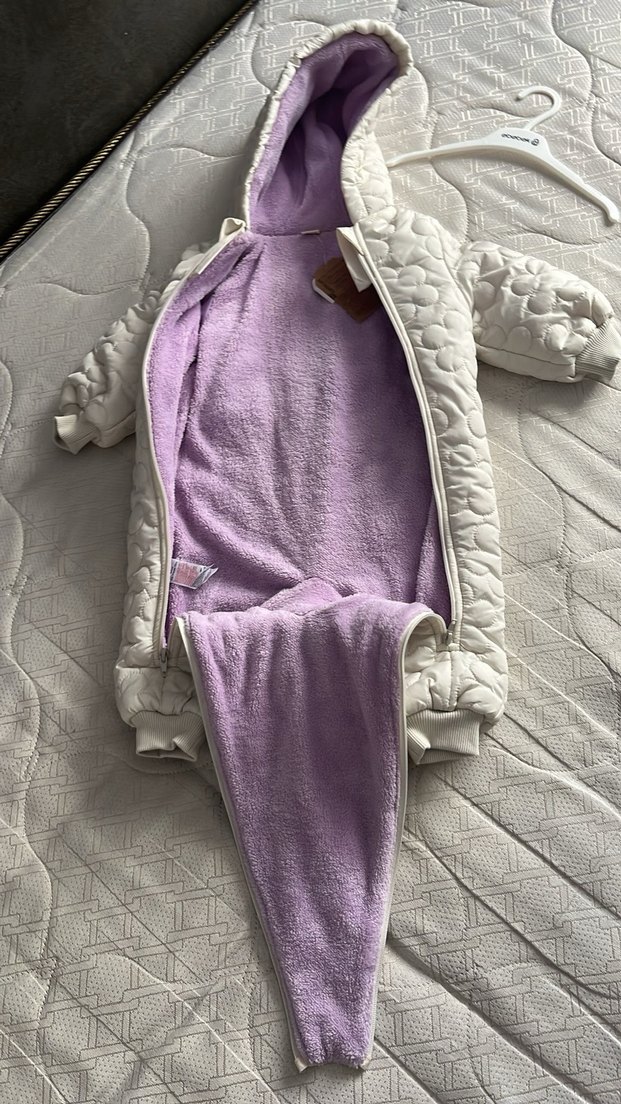 Kapüşonlu Beyaz Kız Bebek astronot mont tulum - Görsel 2