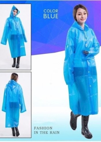 Kadın Mavi Uzun Rahat Yağmurluk - Görsel 5