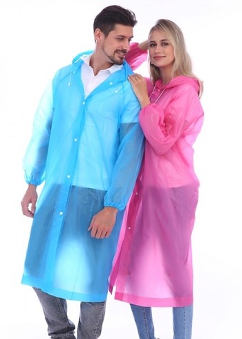 Kadın Mavi Uzun Rahat Yağmurluk - Görsel 4