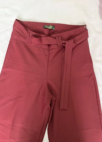 Diğer Bordo Kemerli Midi Kadın Kumaş Pantolon