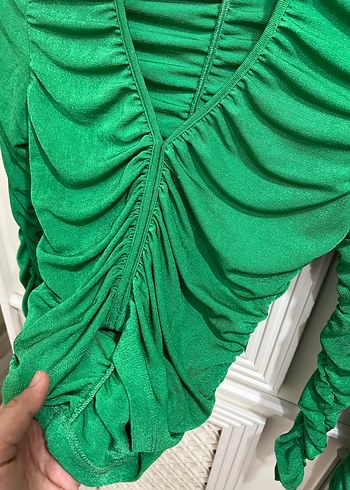 Yeşil Drapeli Uzun Kalem Elbise - Görsel 8
