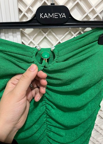 Yeşil Drapeli Uzun Kalem Elbise - Görsel 5