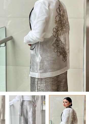 İşlemeli Şeffaf Mini Kadın Blazer - Görsel 3