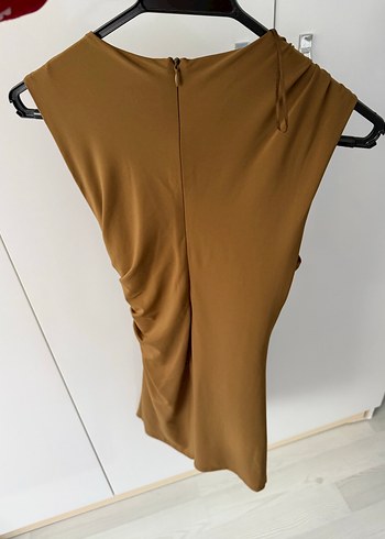 Taba Drapeli Straplez Kadın Triko Elbise - Görsel 9