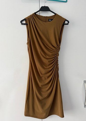 Taba Drapeli Straplez Kadın Triko Elbise - Görsel 2