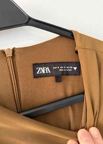 Taba Drapeli Straplez Kadın Triko Elbise - Görsel 10