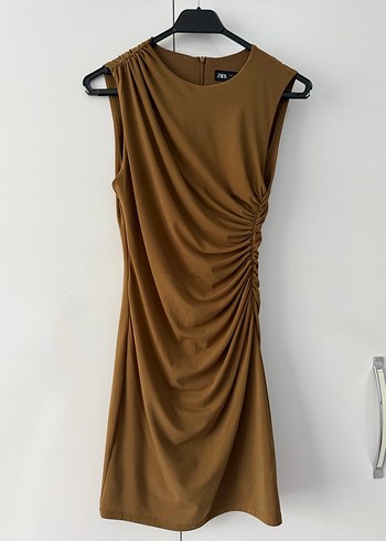 Taba Drapeli Straplez Kadın Triko Elbise - Görsel 5