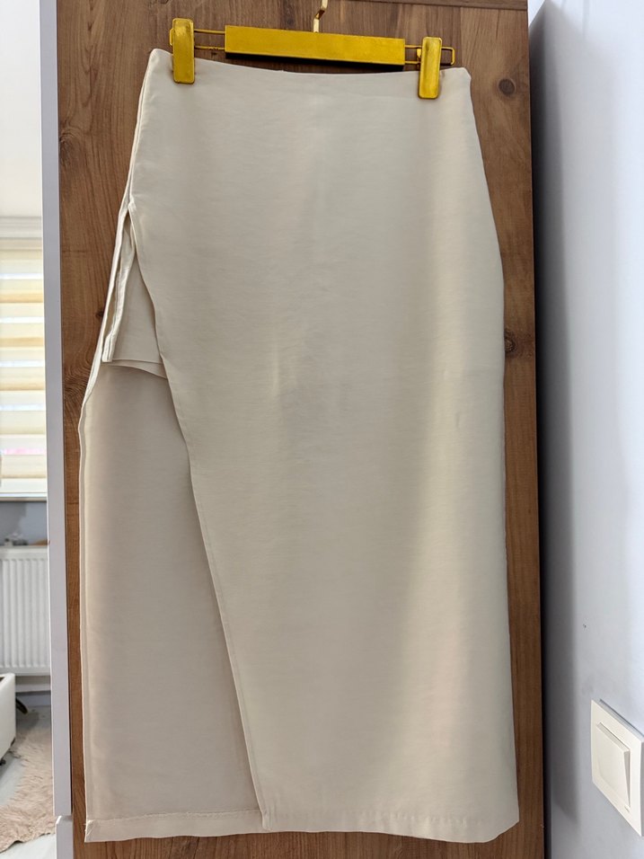 Bej Keten Uzun Kadın Etek Şortlu - Görsel 3