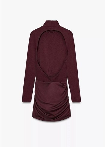 Bordo Drapeli Mini Kadın Elbise - Görsel 3