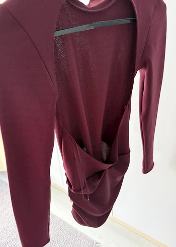 Bordo Drapeli Mini Kadın Elbise - Görsel 9