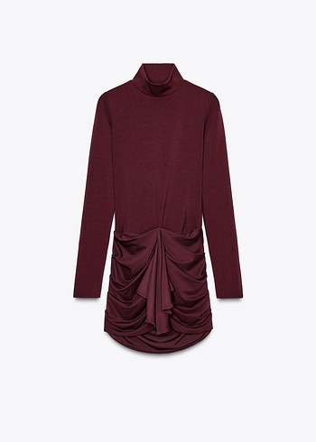 Bordo Drapeli Mini Kadın Elbise - Görsel 2