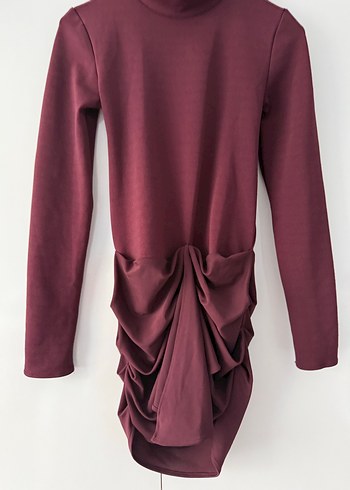 Bordo Drapeli Mini Kadın Elbise - Görsel 6