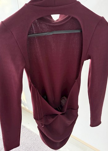 Bordo Drapeli Mini Kadın Elbise - Görsel 8