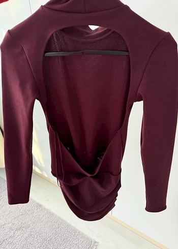 Bordo Drapeli Mini Kadın Elbise - Görsel 13