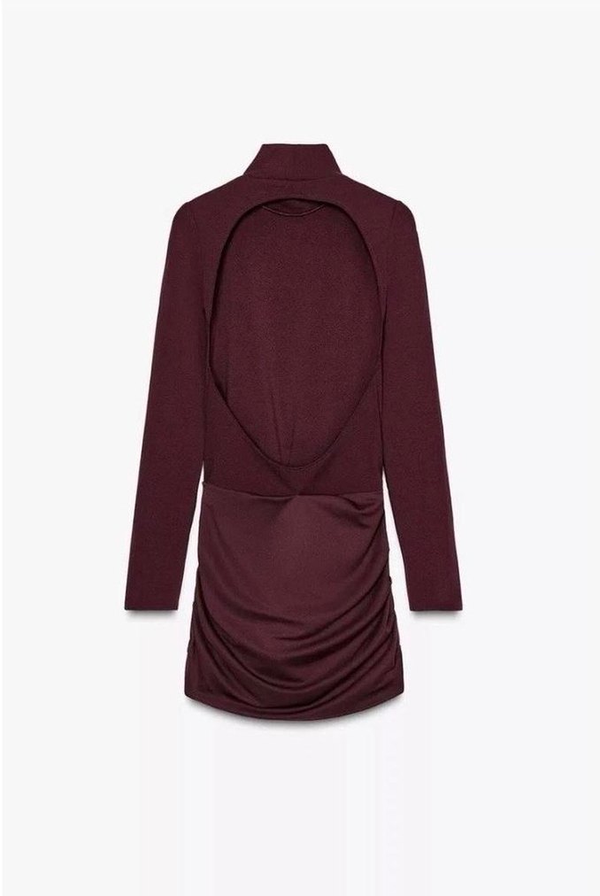 Bordo Drapeli Mini Kadın Elbise - Görsel 3