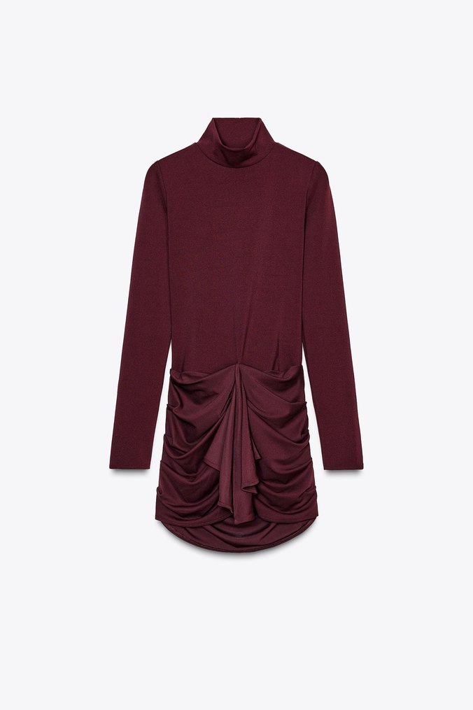 Bordo Drapeli Mini Kadın Elbise - Görsel 2